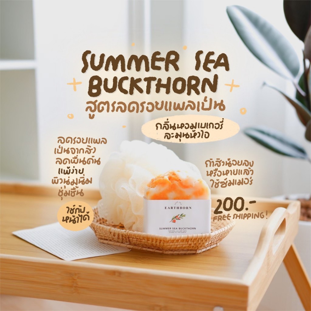 [ สบู่ลดรอยแผลเป็น ] สบู่ Earthborn 🍅 ; ซัมเมอร์ซีบัคธอร์น 100g • ส่งฟรี!