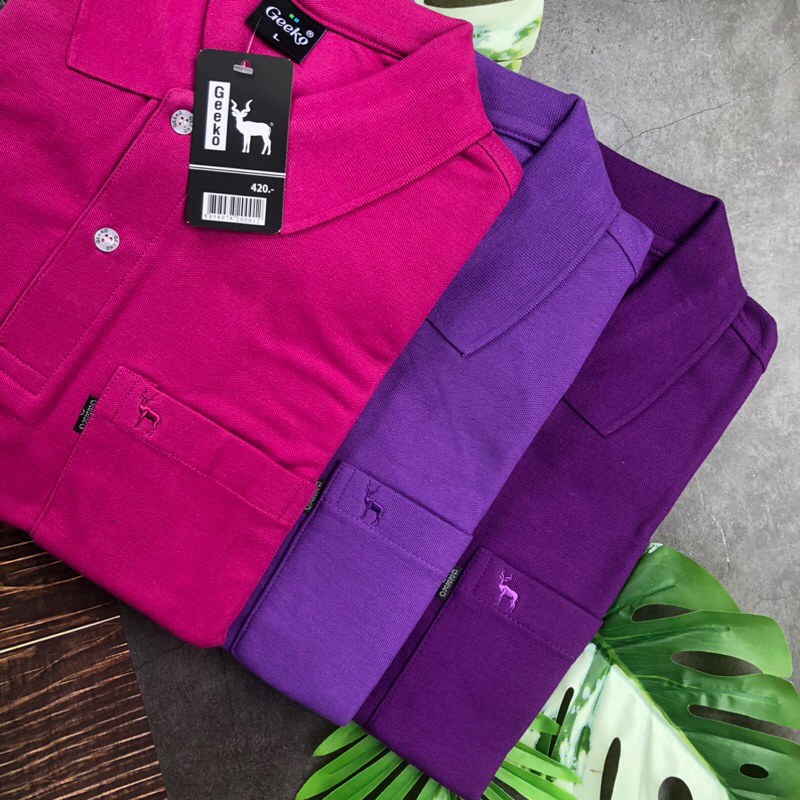 เสื้อโปโลสีม่วง ผู้ชาย,ผู้หญิง มี 3 โทนสีให้เลือก เนื้อผ้านิ่มใส่สบาย GEEKO ตรากวาง