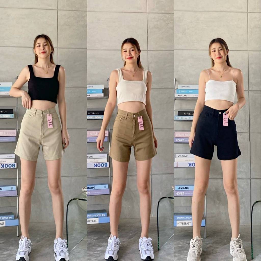 กางเกงยีนส์ขาสั้นป้าย CHUU 5 KG ผ้ายืด