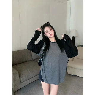 ส่งทันที Cici(NO. 3325)เสื้อแขนยาวสีทูโทน ทรงoversize ใส่สบาย ไม่ควรพลาด เหมาะกับทุกวัย