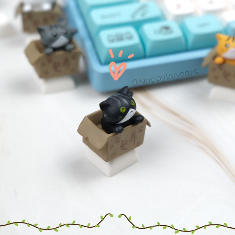 คีย์แคปแมวน้อยในกล่อง 3D น่ารักๆ แมวส้มแมวตะมุตะมิ Keycap Mechanical custom handmade keycaps