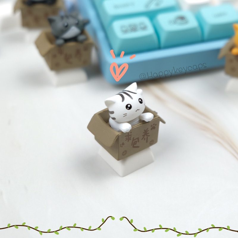 คีย์แคปแมวน้อยในกล่อง 3D น่ารักๆ แมวส้มแมวตะมุตะมิ Keycap Mechanical custom handmade keycaps