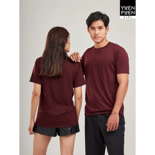 YuenPuen เสื้อยืดคอกลม สีเลือดหมู ยืนพื้น ไม่ยืด ไม่ย้วย เสื้อสีพื้น ผ้าCotton ผสม Polyester ผ้านุ่ม