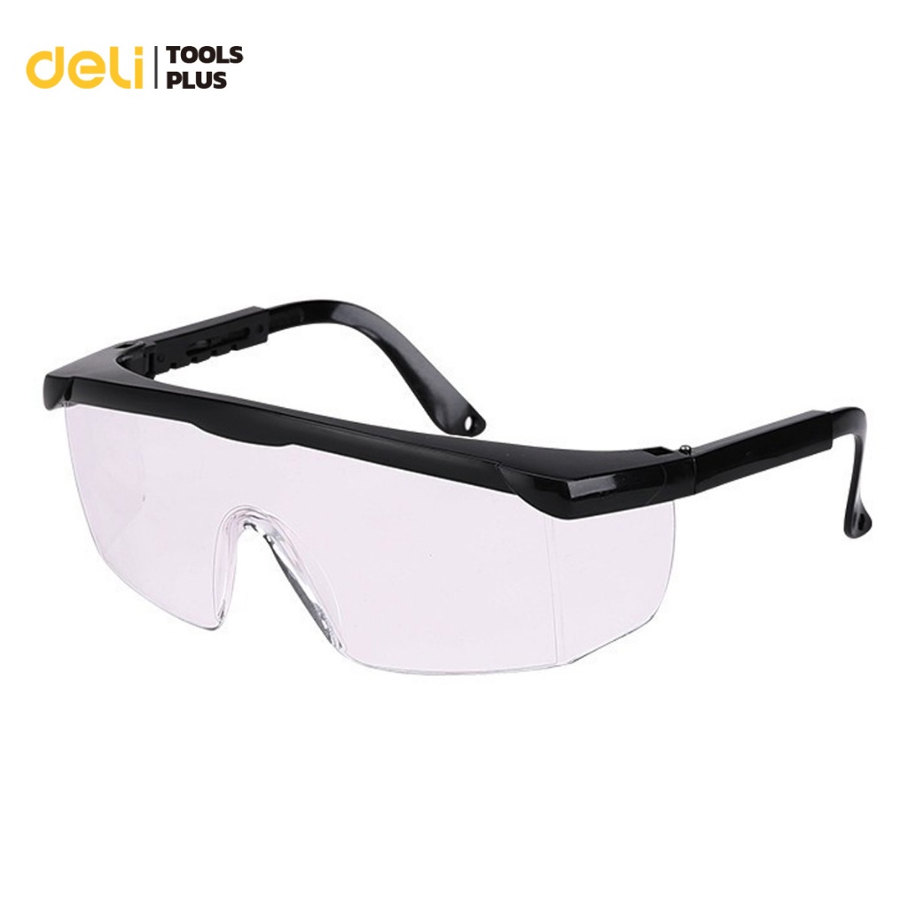 Deli แว่นตาตัดหญ้า แว่นตานิรภัย สีใส แข็งแรง กันลม ป้องกันสะเก็ต สามารถปรับระดับได้ protective goggles