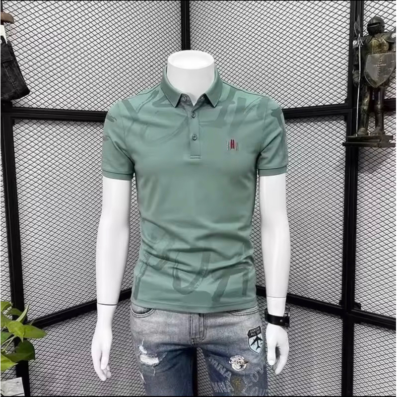 เสื้อโปโลแขนสั้น ผ้าเรยอน แบบบาง ระบายอากาศได้ดี สไตล์ฮ่องกง สําหรับผู้ชาย