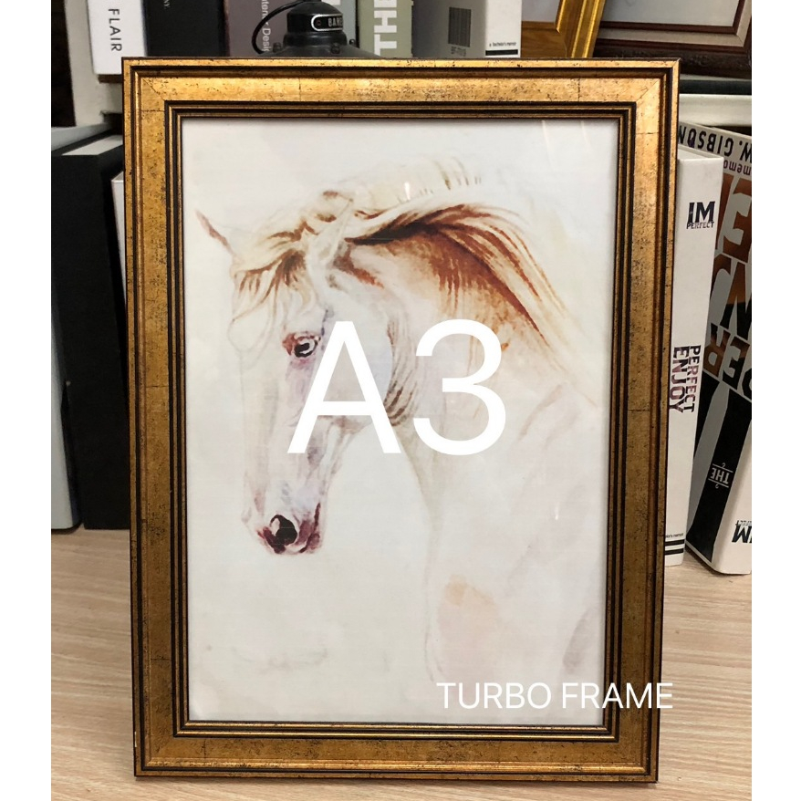 กรอบรูปทองเก่า คลาสสิค สำหรับแต่งบ้าน ขนาด 11x14 , 10x15, 12x15,12x16, A3, 12x18 +พร้อมกระจกใสด้านหน้า+ขาตั้ง+หูแขวนผนัง