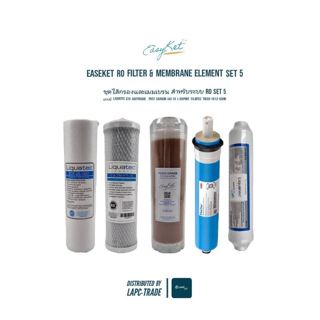 EasyKet ™ RO FIlter & Membrane Element Set 5 with LIQUATEC CTO - POST CARBON IAC-10 x DuPont ™ FilmTec ™ TW30-1812-50HR