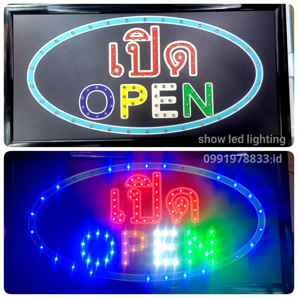 LED เปิด/OPEN ป้ายข้อความ อักษรป้ายไฟ LED ประดับหน้าร้านใช้ไฟ 220V ขนาด 25*48*2 CM.
