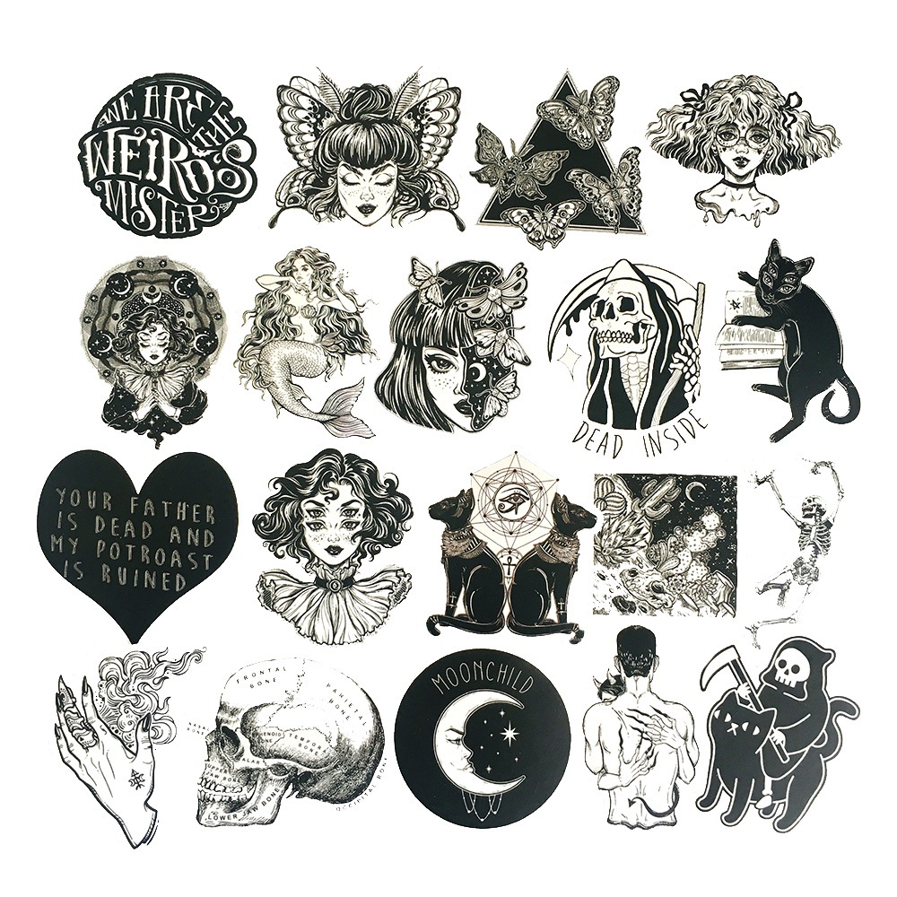 พร้อมส่ง punk ดำขาว SATAN ศิลปะกอทิก มาร devil sticker สติกเกอร์ Blackwhite ศิลปะกอทิก 50ชิ้น halloween