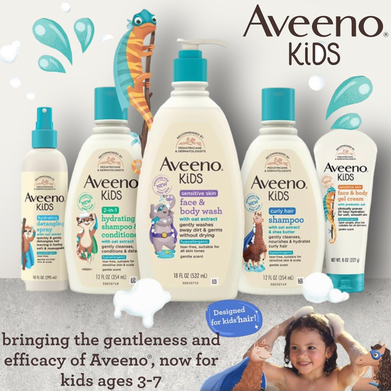 New!!🇺🇸 Aveeno Kids ผลิตภัณฑ์อาบน้ำ สระผม สำหรับเด็ก 3-7 ปี Body Wash, Kids Curly Hair Shampoo &amp; Conditioner Kids Lotion