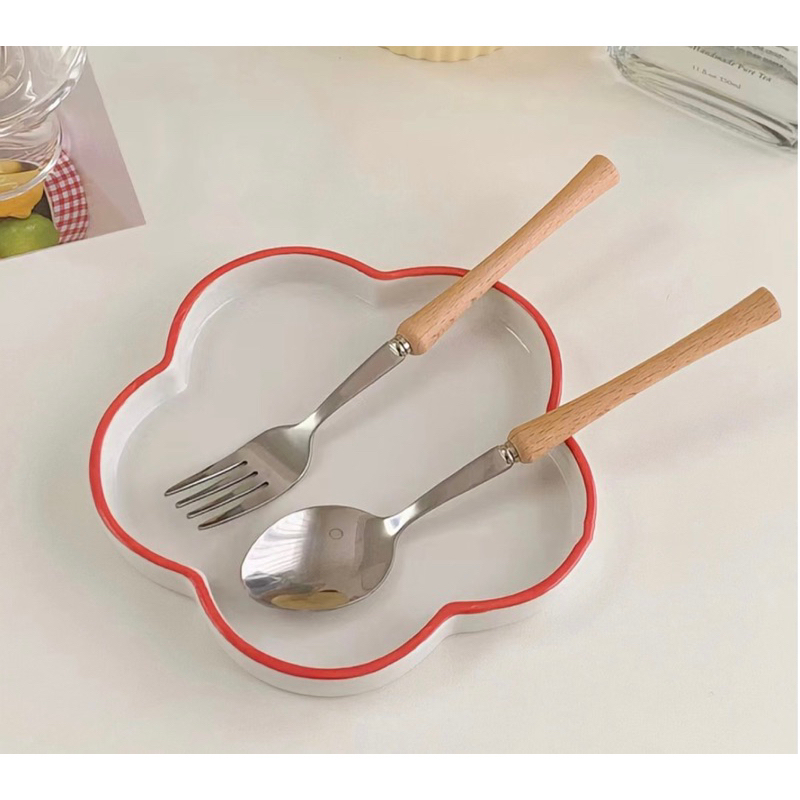 JCSHOPS:”พร้อมส่ง”ช้อนส้อมด้ามไม้ ช้อนส้อมมินิมอล