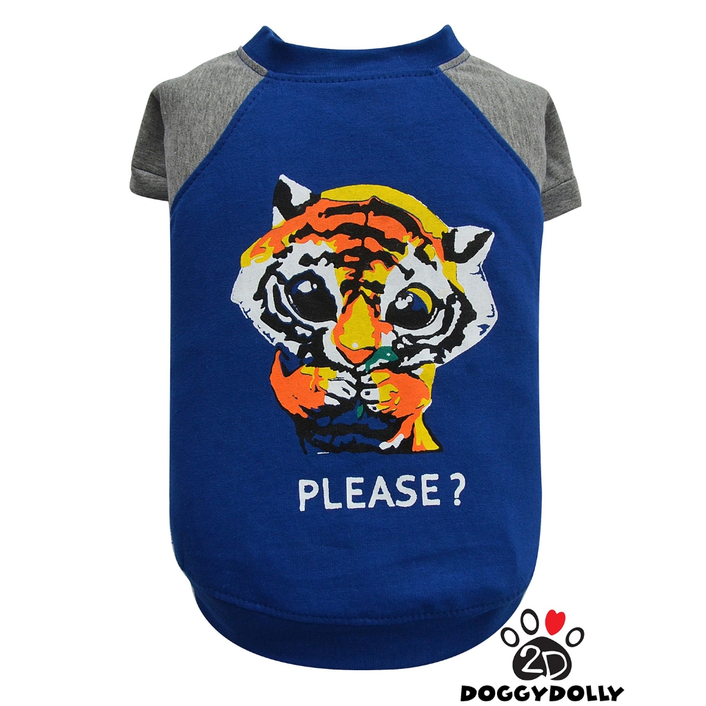 Bigdog -Doggydolly แฟชั่นหมาใหญ่  เสื้อยืด T-shirt คอกลม มีแขน ลายเสือน้อย-กลอยใจ  สีน้ำเงิน ขนาดไซส
