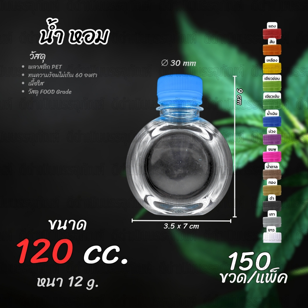 (150 ขวด)ขวด PET ทรงน้ำหอม 120ml แพ็ค พร้อมฝา