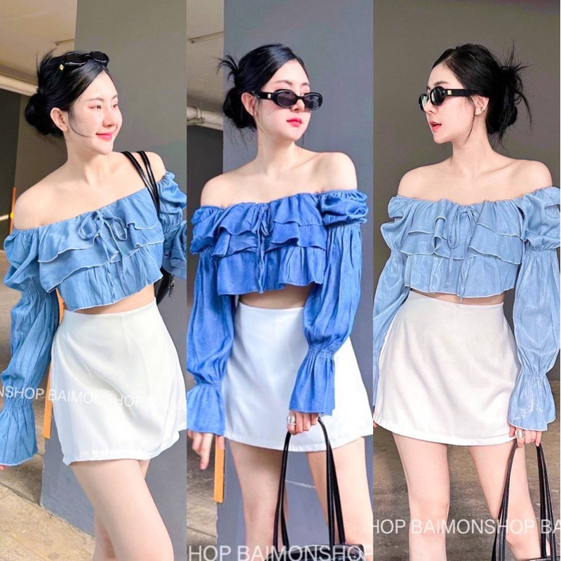 aimorn_shop เสื้อระบาย3ชั้น แขนจั้ม เนื้อผ้าใหม่ยีน ใส่น่ารักมาก สวยมากกกก