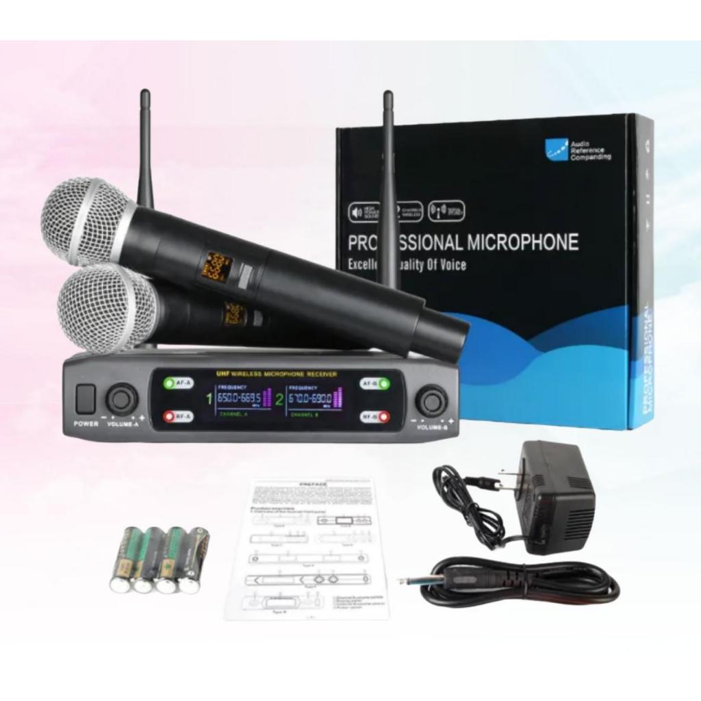 GLXD8 ไมโครโฟนไร้สายหนึ่งสำหรับสอง 2 ไมโครโฟนแบบใช้มือถือ UHF FM 80M ระยะรับป้องกันการเป่านกหวีด KTV