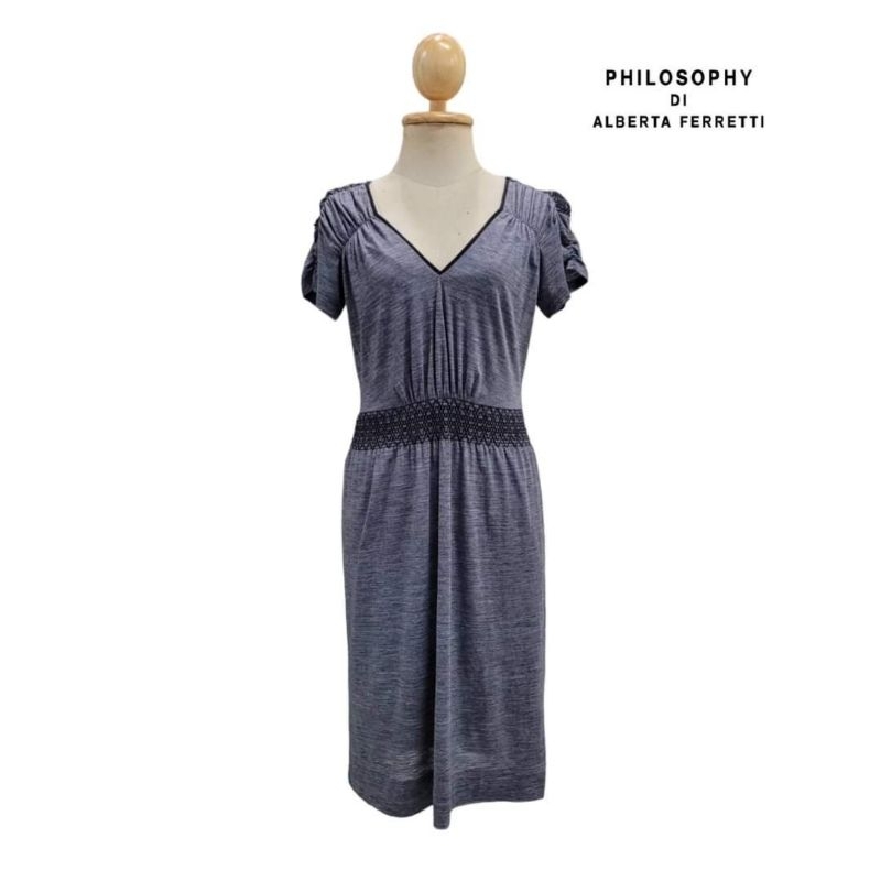 Philosophy Di Alberta Ferretti V-Neck Ruched Short Sleeve Blouson Dress