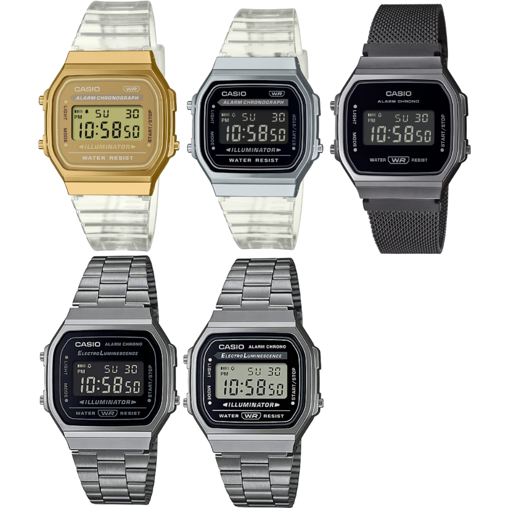 Casio แท้ รุ่น (กล่องดำ)  A168 A168WEMB-1B A168XES A168XESG A168WEMB A168WGG สายสเตนเลส รับประกันศูน