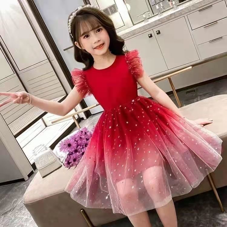 ชุดกระโปรงซีฟองไล่สี เดรสยาว เด็กอายุ 3-8 ขวบ