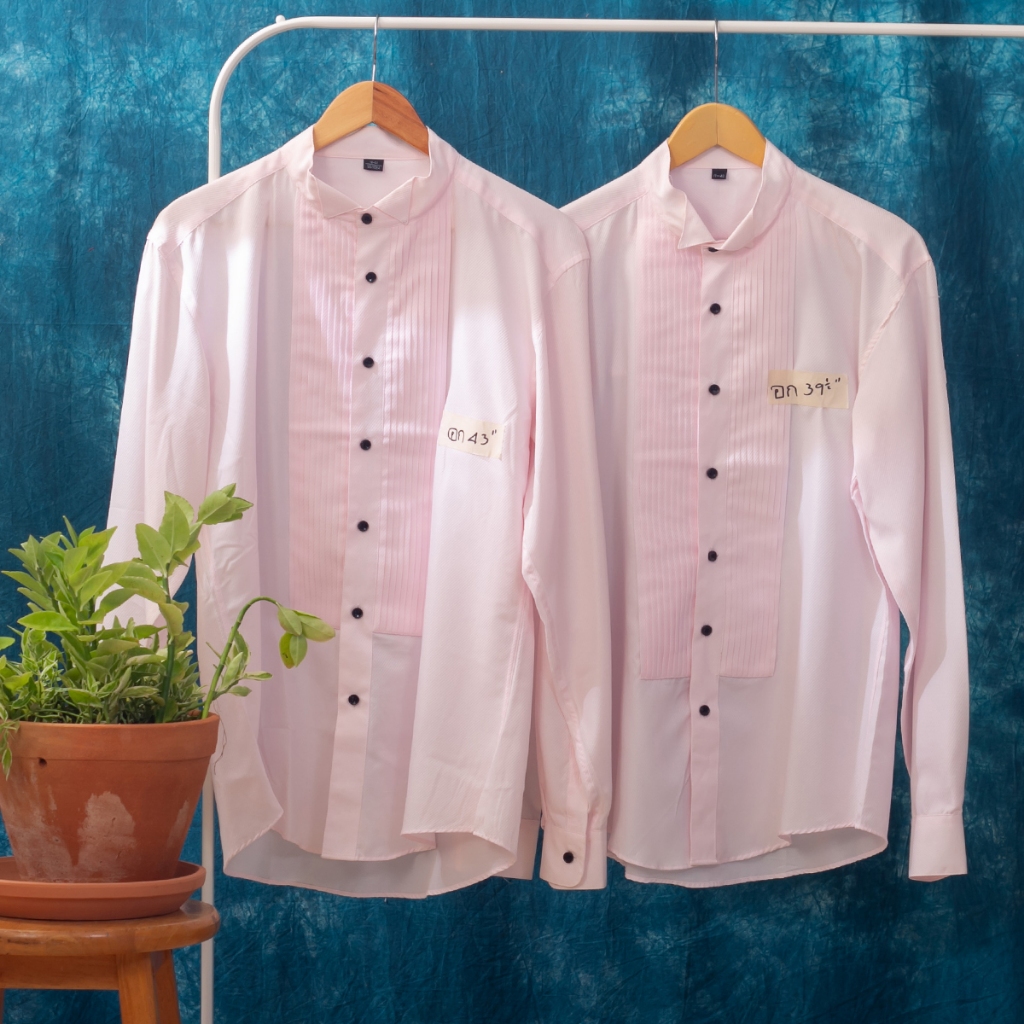เสื้อเชิ้ตแขนยาวทักซิโด้ ใส่ออกงาน สำหรับเจ้าบ่าว เชิ้ตสีชมพู