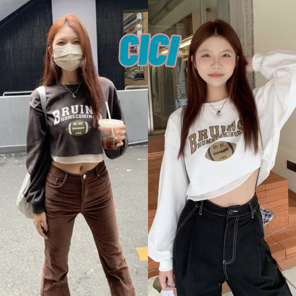 Cici(NO.3516) เสื้อครอปแขนยาว ดีเทลจั้มแขน ชายเสื้อแต่ง เหมาะสำหรับอากาศหนาว สไตล์สตรีท