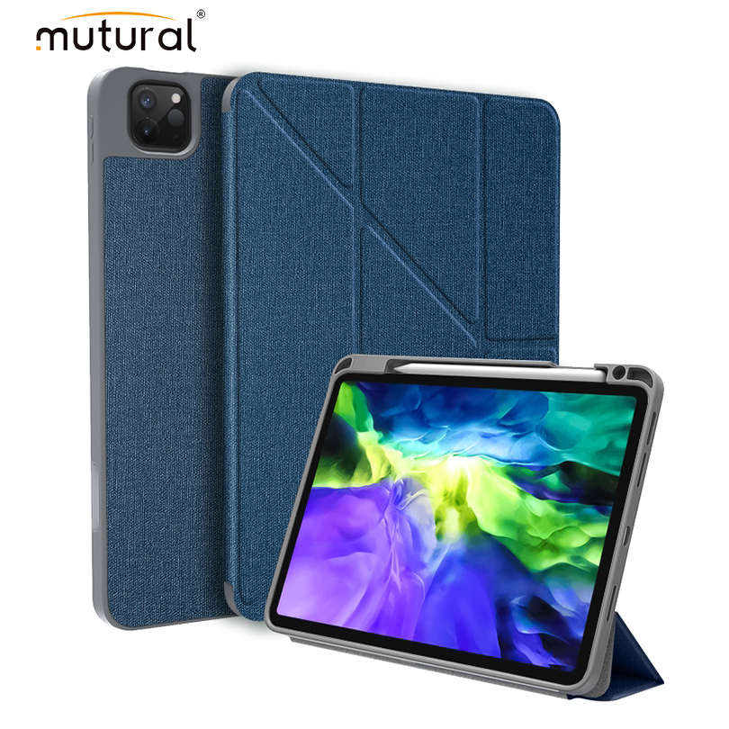MUTURAL เคสฝาพับไอแพด วางแนวตั้ง iPad Pro 11 (2022/2021/2020) เคสไอแพด iPad Pro 11 M1 M2 Trifold case สีน้ำเงิน
