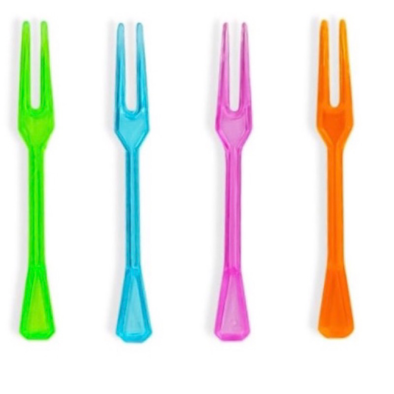 ส้อมจิ้มผลไม้ ส้อม2ง่าม ส้อมสีสัน ความยาว 9 cm.(แพ็ค500คัน)