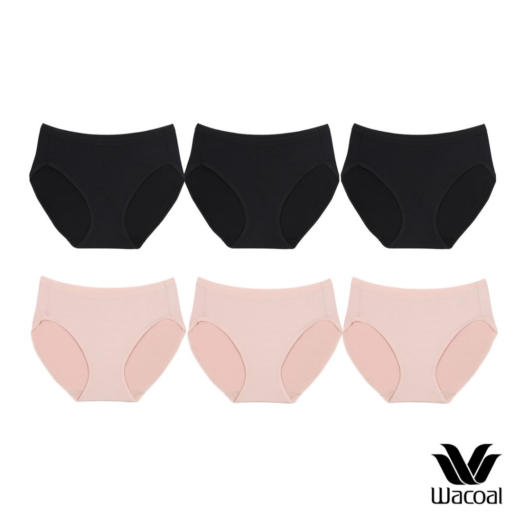 Wacoal Bikini Panty set 6 ชิ้น กางเกงในใส่สบายวาโก้ รูปแบบบิกินี่ รุ่น WU1C34/WU1T34 คละสี เบจ-ดำ (B