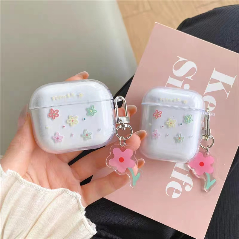 จัดส่งภายใน24ชั่ว ซิลิโคนนิ่ม เคส Airpods 3 pro 1 2 การป้องกันการตก ดอกไม้ ลวดลาย เคสใส Airpod gen3 2021 Airpods 2