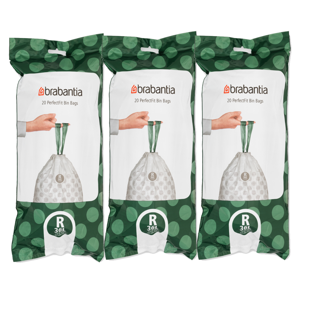 Brabantia ถุงขยะ สำหรับขนาด 36ลิตร Brabantia Perfect Fit Bags Code R 36 Litre จำนวน 3 ม้วน(รวม60ใบ)