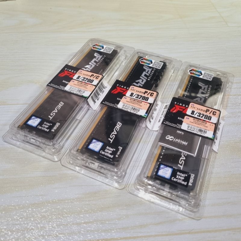 แรม DDR4 8GB -16GB (8GBx1) (8x2) (16x1) BUS 3200MHz RAM (หน่วยความจำ) KINGSTON FURY BEAST DDR4 (BLACK) มือ2