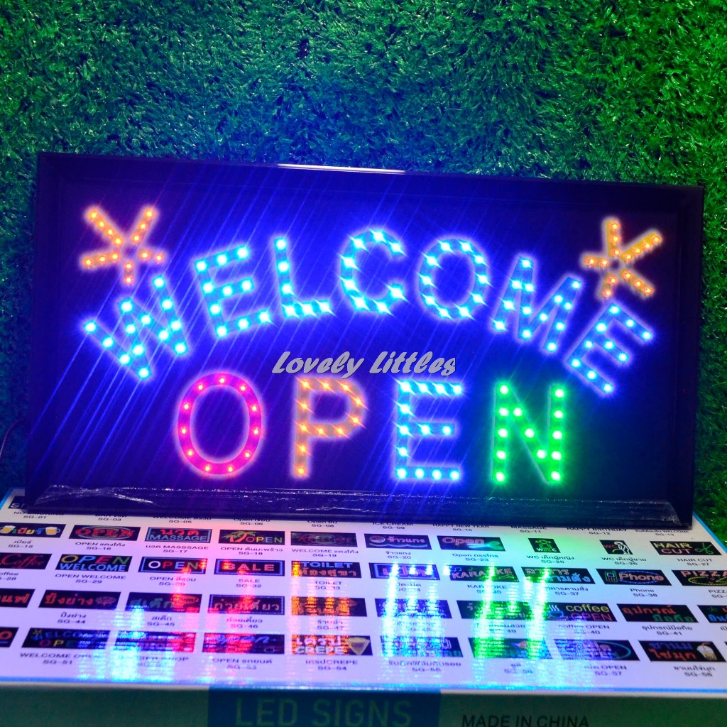ป้ายไฟLED ไฟตัวอักษร ป้ายไฟวิ่ง ไฟหน้าร้าน"ป้ายไฟ WELCOME OPEN"แบบเสียบปลั๊กไฟไฟตกเเต่ง รับทำป้าย