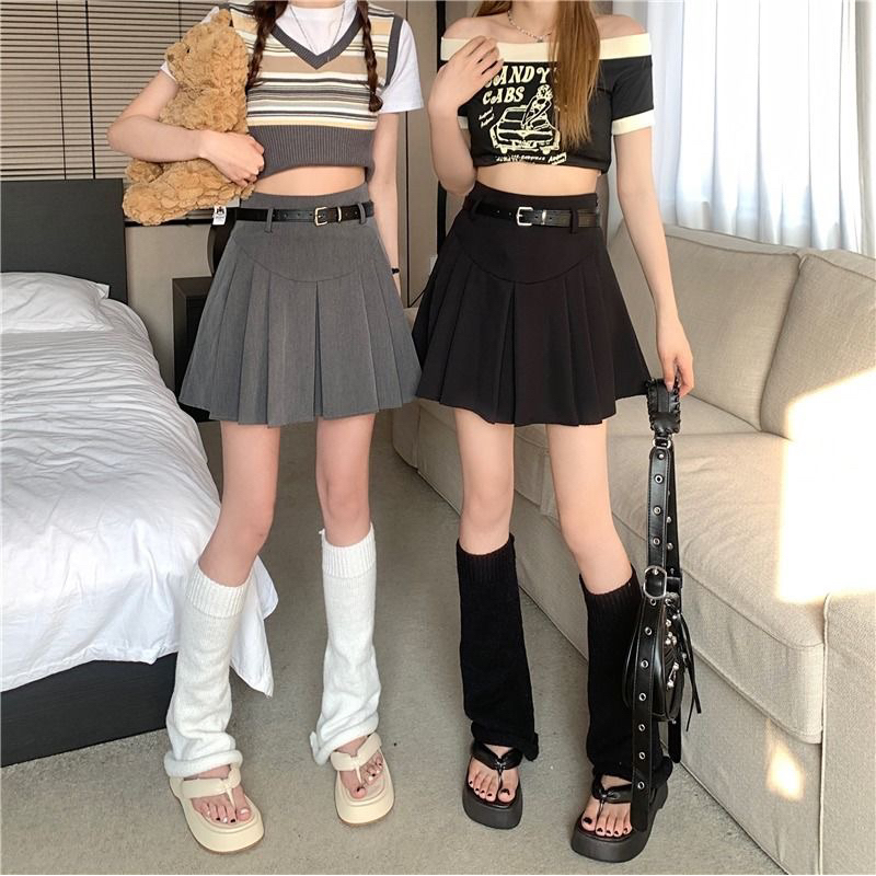 1LDK พร้อมส่ง กระโปรงเทนนิส กระโปรงพลีสสั้น ทรงเอวจีบวีหน้าหลัง มีซับใน+แถมเข็มขัด(TN30)