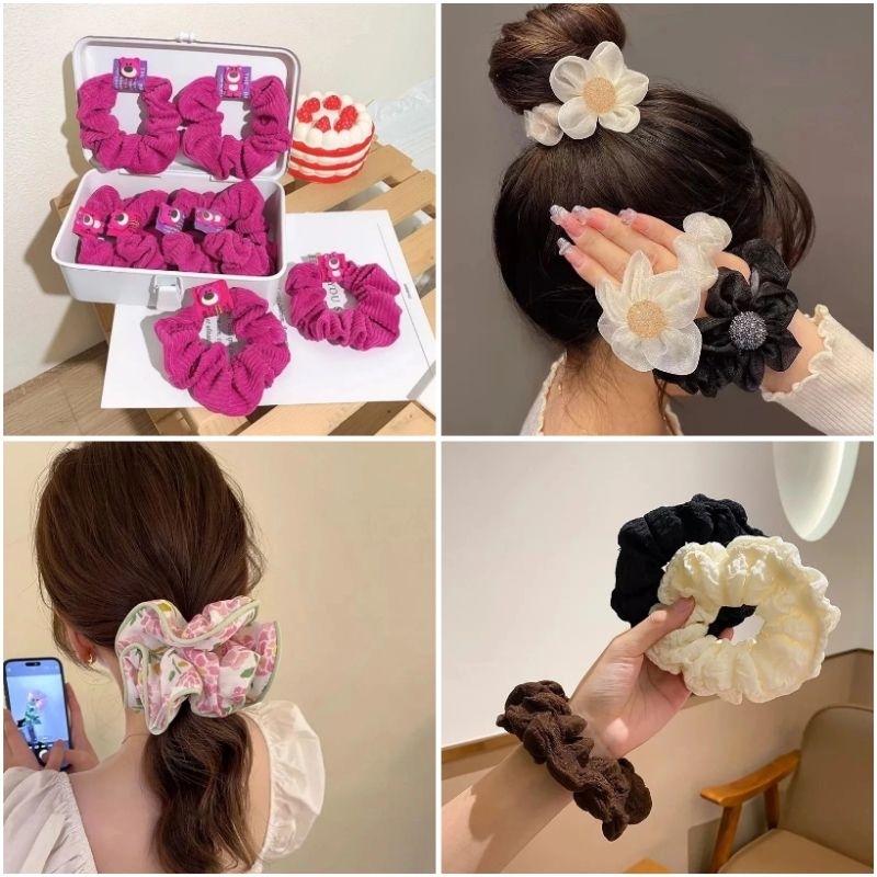 พร้อมส่งจากไทย ยางรัดผมโดนัท ยางมัดผมแบบผ้า โบว์ผูกผม สไตล์เกาหลี
