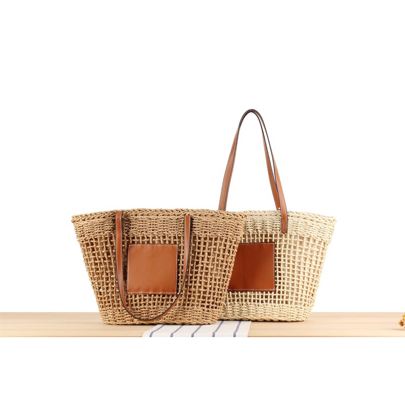 🔥S A L E🔥กระเป๋าสาน ลายตาราง สะพายไหล่ เย็บสายหนังเก๋ๆ มี 2 สี - รูปที่ 3