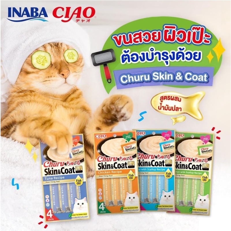 Ciao skin&coat ขนมแมวเลียบำรุงผิวหนังและเส้นขน 4 แท่ง