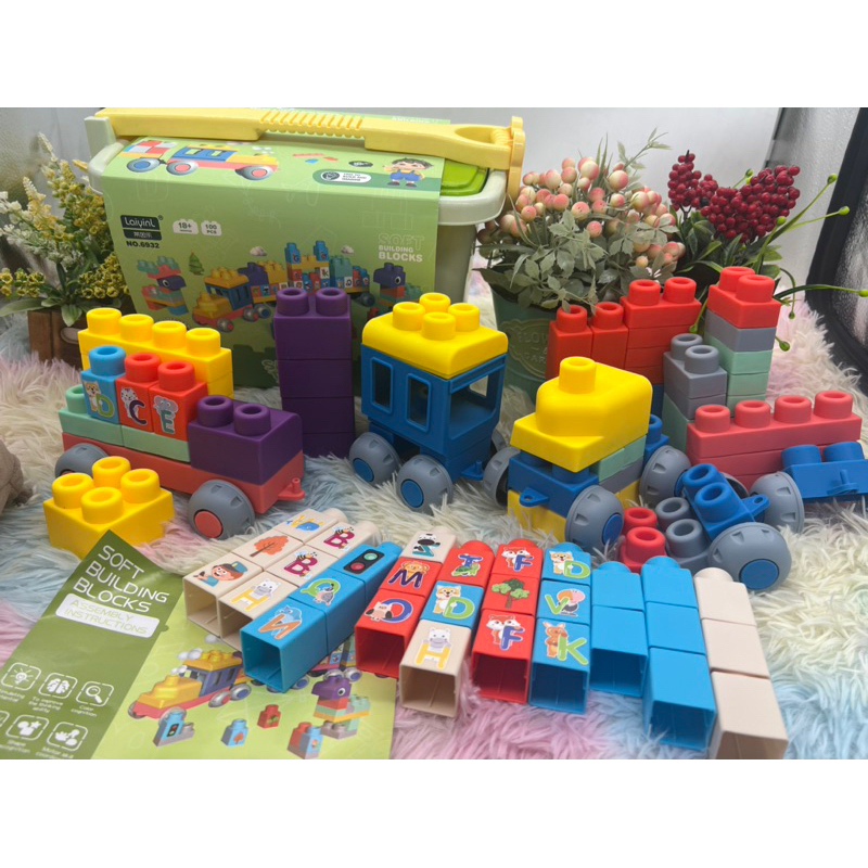 บล๊อคซิลิโคน 100ชิ้น size ใหญ่ พร้อมกล่องล้อลาก  diy building block ตัวต่อขนาดใหญ่ ตัวต่อยางนิ่ม บล๊อคตัวต่อขนาดใหญ่ ราคา ถูกที่สุด ดีลบีเคเค แกลเลอรีภาพที่ 4