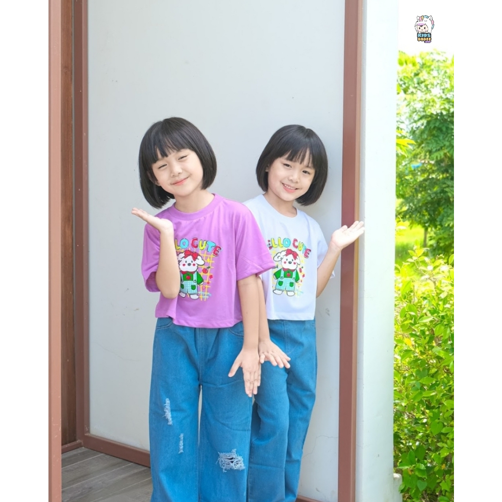 พร้อมส่ง เสื้อยืดครอป ลายน้องหมา (มีไซส์สำหรับเด็ก 4 ปี - ผู้ใหญ่)