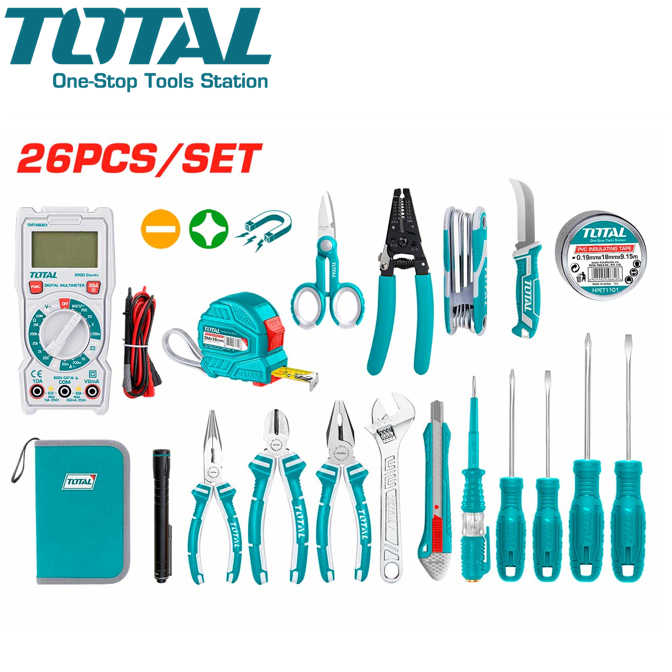 TOTAL ชุดเครื่องมือ อเนกประสงค์ มี 26 ตัวชุด รุ่น TKETS0261 (Electricial Tools Kit) ชุดเครื่องมือช่างไฟฟ้า ช่างไฟ