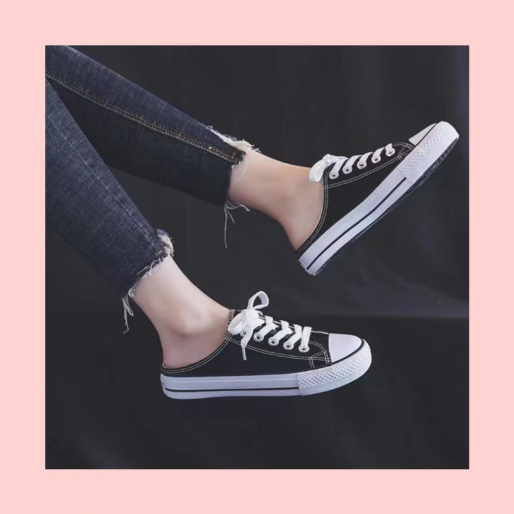 【NEW】🔥ส่งจากในไทย🔥ให้เลือก รองเท้าผ้าใบเปิดส้น ไซด์ 36-40 ส้นหนาสไตล์เกาหลี ใส่ในวัน #K718