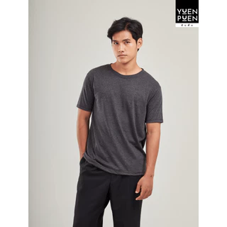 YuenPuen เสื้อยืดคอกลม สีเทาดำ ยืนพื้น ไม่ยืด ไม่ย้วย ไม่ต้องรีด สีพื้น เนื้อผ้านุ่มใส่สบาย