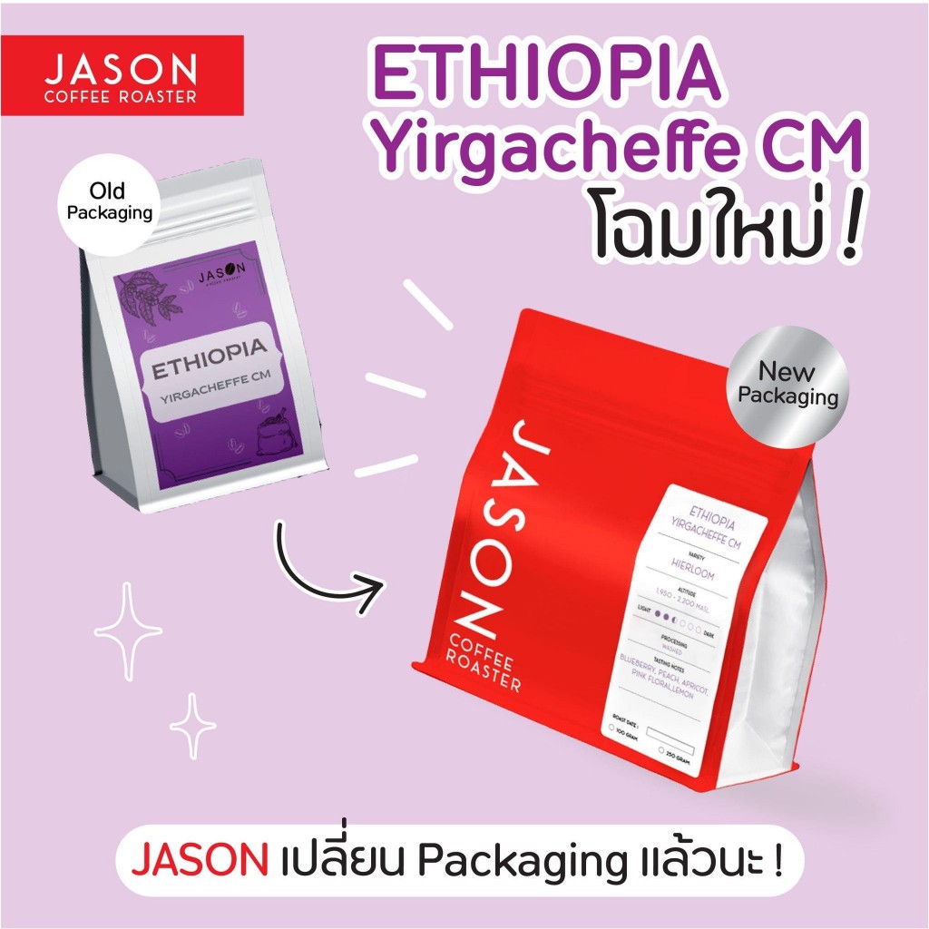 เมล็ดกาแฟคั่ว Ethiopia Yirgacheffe CM washed process 100g. 250g.