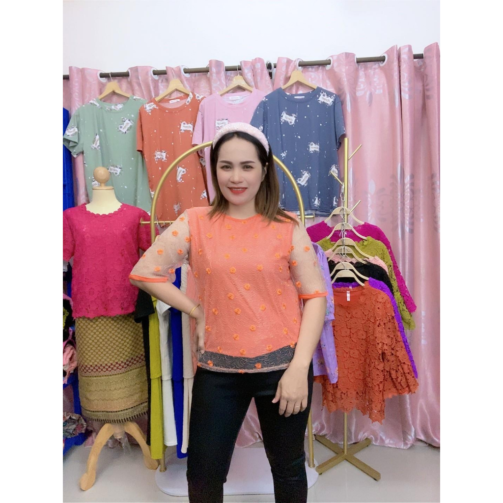 เสื้อลูกไม้ เสื้อลูกไม้ผู้หญิง เสื้อลูกไม้สาวอวบ อกงาน ใส่เที่ยว รุ่น42155