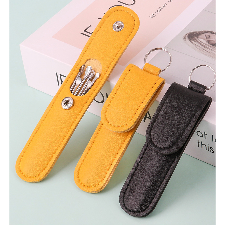 ไม้แคะหูสเตนเลสแท้ 1 ชุดมี 6 ชิ้น พร้อมซองใส่ ทำความสะอาดรูหูแบบพกพา