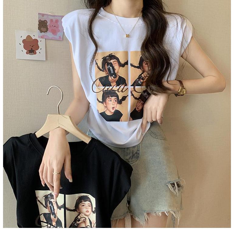 พร้อมส่ง🌟เสื้อยืดครอปแขนกุดสาวอวบผู้หญิง oversize เสื้อผ้ามินิมอลสไตล์เกาหลี เสื้อเอวลอยวัยรุ่นน่ารักๆ แฟชั่น เสริมบ่า
