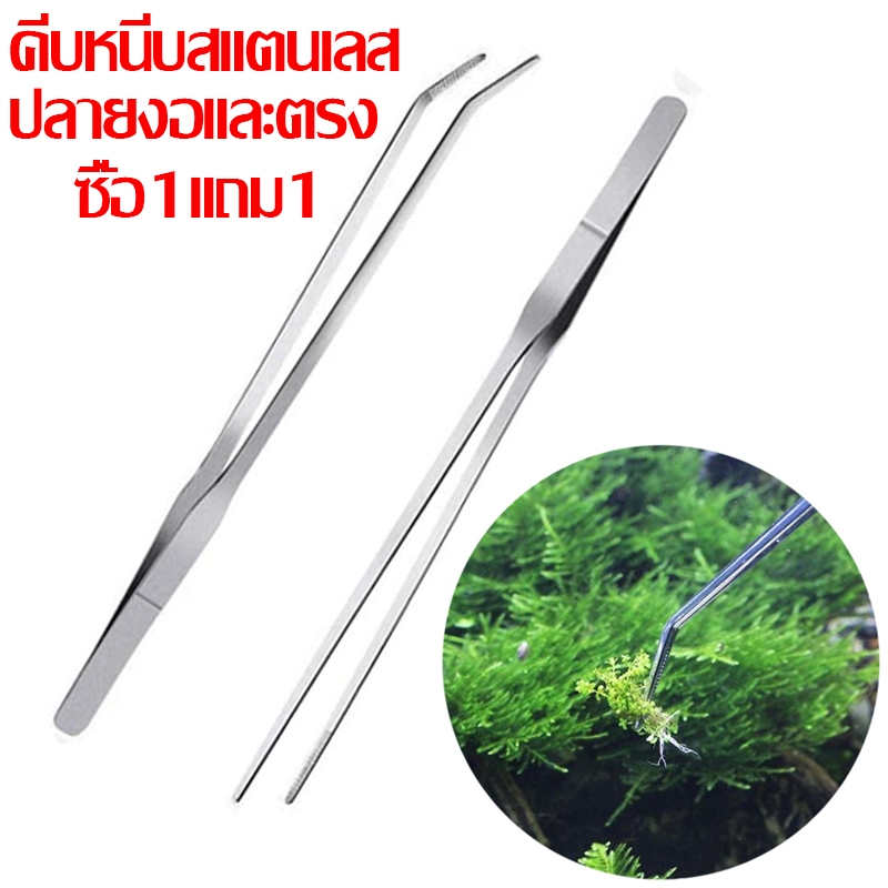 ซื้อ1แถม1 ที่คีบฟอเซปสเเตนเลส ตกแต่งตู้ปลา ตกเเต่งจานอาหาร ให้อาหารสัตว์ ที่คีบเพชร คีมหนีบ ที่คีบต้นไม้  ความยาว 27 ซม