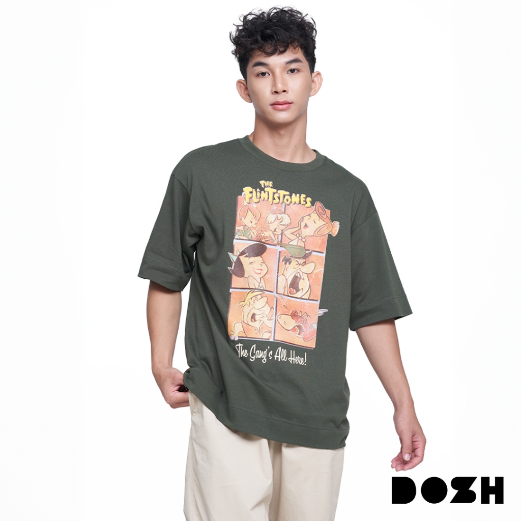 DOSH OVERSIZED T-SHIRTS THE FLINTSTONES เสื้อยืดโอเวอร์ไซส์ DFTMT5014-GR(M-2XL)
