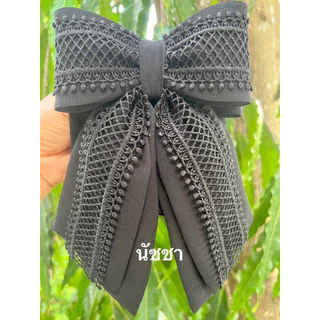เน็ตติดผมผ้าชีฟองผสมลูกไม้สีดำลายใข่ปลา