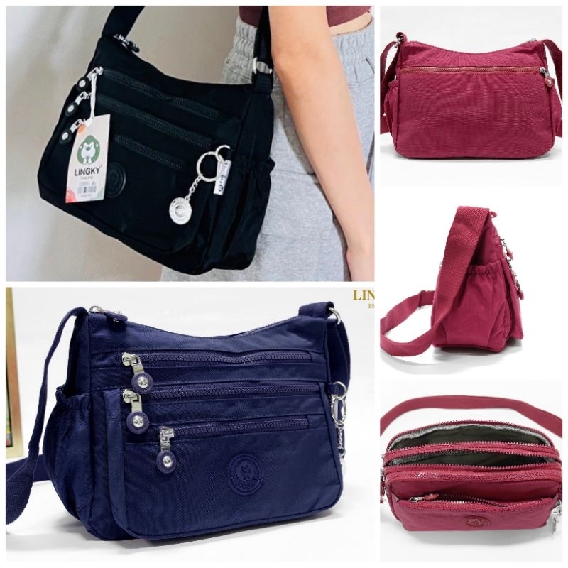 🎒👜👛กระเป๋าทรงสะพายข้าง ผ้าร่ม  รุ่น LK-0619 ขนาด 10" มีทั้งหมด 5 ซิป