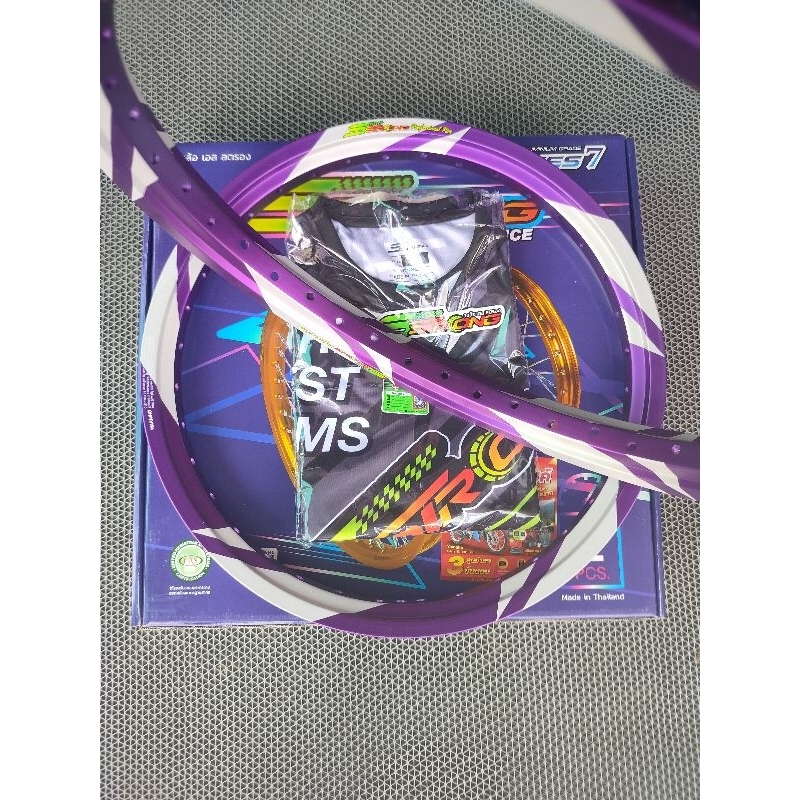 วงล้อ เอสสตรอง Sstrong ทรงเอ สีม่วง สายฟ้า 1.4หน้า/หลัง ขอบ17 แถมเสื้อ1ตัว (ราคาต่อคู่)