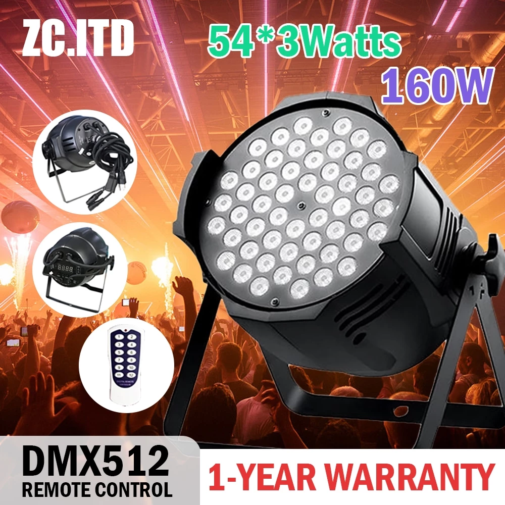 ไฟพาร์ 54LEDX3W 4in1 DMX512 โหมด ไฟพาร์ ไฟเธค ไฟดิสโก้ ไฟปาร์ตี้อุปกรณ์แสงพิเศษสำหรับปาร์ตี้โคมไฟตั้งเวทีโคมไฟดิสโก้